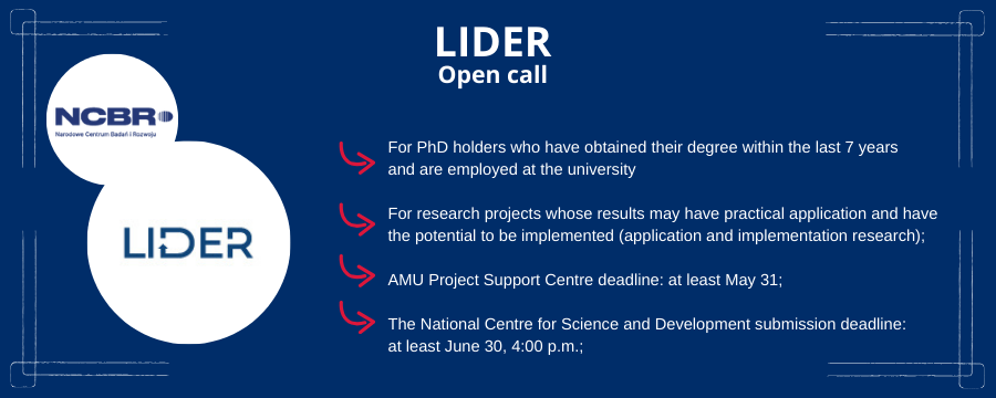 The graphic, on the left, shows the logo of the LEADER competition. On the right side of the graphic is a description of the competition requirements.